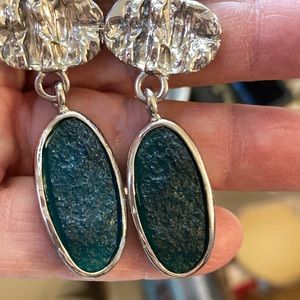 Chico’s Darkest Green Stoned Silver Toned Earrings